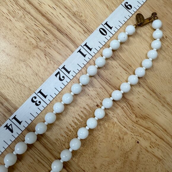Miriam Haskell Vintage Milk Glass Bead Necklace With Gold-Tone Accents - Picture 7 of 16